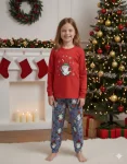 Pijamale de Craciun de copii,cu maneci si pantaloni lungi ,imprimeu pitic,En-gros