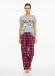 Pijama dama ,cu maneca scurta si pantalon lung ,culoare gri ,Engros