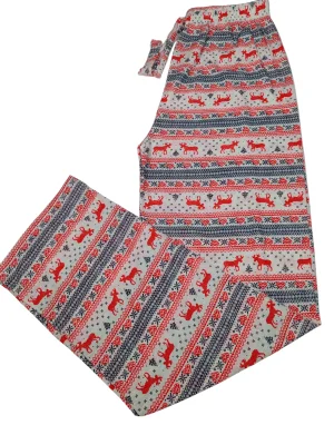 Pantaloni pijama dama Craciun,Culoare Alb cu Rosu,Engros