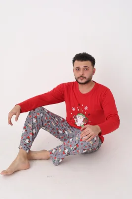 Pijama barbati Craciun,maneca lunga si pantaloni lungi,imprimeu pitic,En-gros