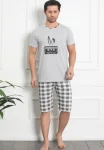 Pijama bărbat din bumbac, mânecă scurtă și pantaloni 3/4,imprimeu,Hip-Hop,Gri,Engros