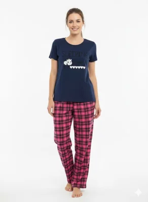 Pijama dama ,cu maneca scurta si pantalon lung ,culoare bleumarin ,Engros