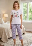 Pijama Dama Mâneca Scurtă și Pantaloni Trei Sferturi –Gril Rule,Engros