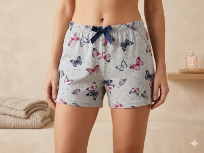 Pantalon scurt dama Serena,culoare gri cu fluturi ,Engros