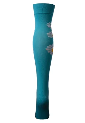 Șosete Damă peste Genuchi, Imprimeu Floral,Turcoaz ,Engros