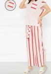 Pijama Dama Bumbac Mânecă Scurtă, Pantaloni Lungi și Buzunare pe Piept,Engros