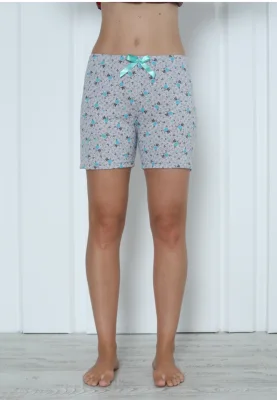 Pantalon scurt dama Engros, gri, imprimeu flori albastre