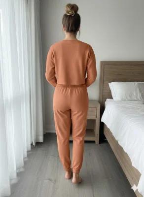 Pantaloni trening dama vatuiti interior,culoare portocaliu (cărămiziu),Engros