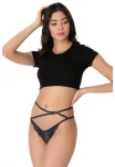 Chiloti Dama Cottonhill, Model Sexy, Tanga cu Barete, Accesorizati,Culoare Bleumarin, Engros