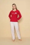 Pijama dama Serena-maneca lunga si pantalon lung, culoare rosu ,Engros