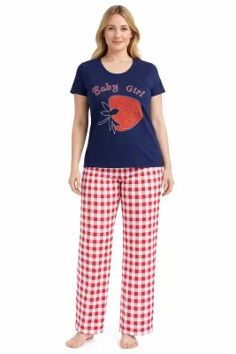 Pijama dama ,cu maneca scurta si pantalon lung ,culoare albastru ,Engros