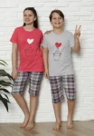 Pijama Copii cu maneca scurta si pantalon 3/4, culoare Gri si Coral ,Engros