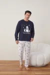 Pijama barbati Craciun "FOREVER FRIENDS  " maneca lunga ,pantaloni lungi,Culoare Bleumarin ,Engros