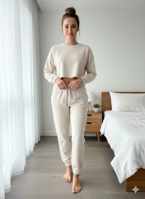 Pantaloni trening dama vatuiti interior,culoare crem,Engros