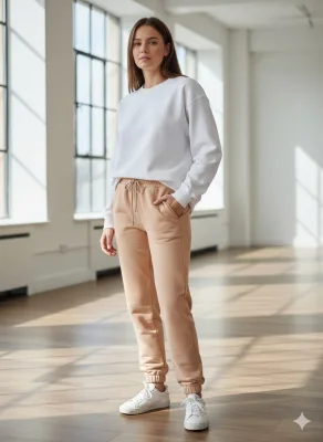 Pantaloni de trening  damă,culoare bej cu elastic și șiret,Engros