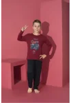 Pijama Băieți cu Mânecă Lungă și Pantaloni Lungi, Imprimeu Motoretă,Culoare Bordo,Engros