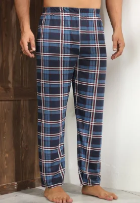 Pantaloni de Pijama ,Big Size ,Barbati Culoare Albastru cu Rosu,Engros