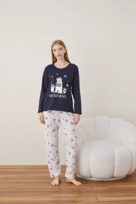 Pijama Dama Craciun  "FOREVER FRIENDS" ,maneca lunga ,pantaloni lungi,Engros