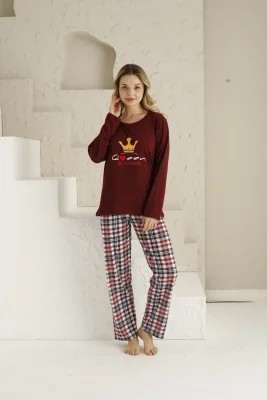 Pijama dama ,maneca lunga si pantalon lung , culoare visiniu, Engros