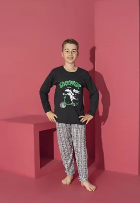 Pijama Băieți cu Mânecă Lungă și Pantaloni Lungi, Imprimeu Scooter,Culoare Negru,Engros