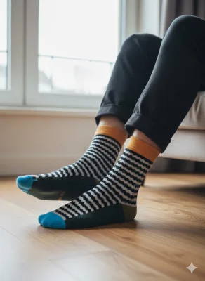 Șosete Bărbătești Organice Fără Cusătură, culoare gri cu dungi,Engros
