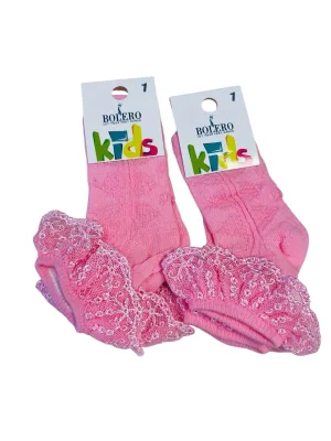 Sosete fetite cu Broderie,Culoare Roz ,Engros