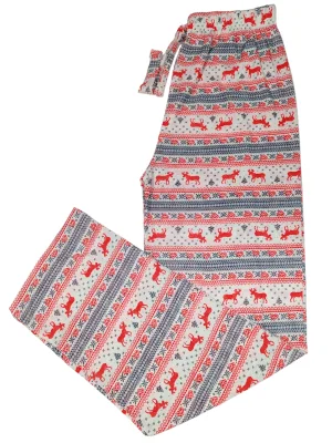 Pantaloni pijama dama Craciun,Culoare Alb cu Rosu,Engros