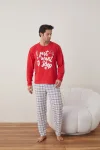 Pijama barbati Craciun , maneca lunga ,pantaloni lungi,Culoare Rosu ,Engros