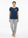 Pijama dama ,cu maneca scurta si pantalon lung ,culoare bleumarin,Engros