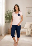Pijama dama, Mânecă scurtă, Pantaloni 3/4, culoare Roz, Engros