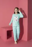Pijama Fete, Mânecă Lungă, Pantaloni Lungi, Imprimeu Pisicuta, Culoare Blue,Engros
