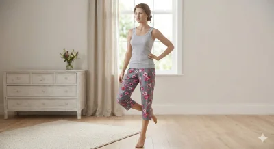 Pantaloni pijama 3/4 dama ,culoare gri cu rosu ,Engros