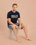 Pijama barbat Serena cu tricou si short,culoare bleumarin,Engros