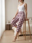Pantaloni pijama 3/4 dama ,culoare alb si bordo  ,Engros
