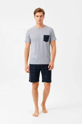 Pijama barbat Serena cu tricou si short,culoare gri,Engros