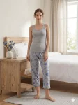 Pantaloni pijama 3/4 dama ,culoare gri cu mov ,Engros