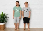 Pijama Copii cu maneca scurta si pantalon 3/4, culoare Gri si Verde menta ,Engros