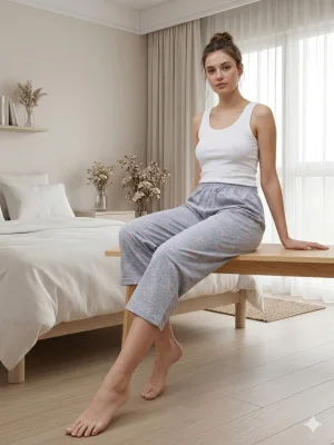 Pantaloni pijama 3/4 dama ,culoare gri  ,Engros