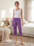 Pantaloni pijama 3/4 dama ,culoare mov ,Engros