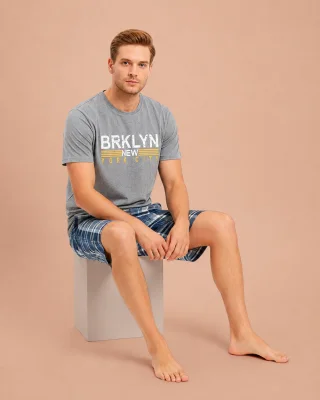 Pijama barbat Serena cu tricou si short,culoare gri,Engros