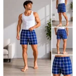 Pantaloni de pijama barbati scurti Serena ,culoare bleumarin in carouri ,Engros