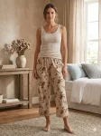 Pantaloni pijama 3/4 dama ,culoare crem ,Engros