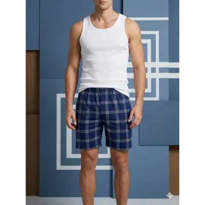 Pantaloni de pijama barbati scurti Serena ,culoare bleumarin in carouri ,Engros