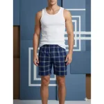 Pantaloni de pijama barbati scurti Serena ,culoare bleumarin in carouri ,Engros