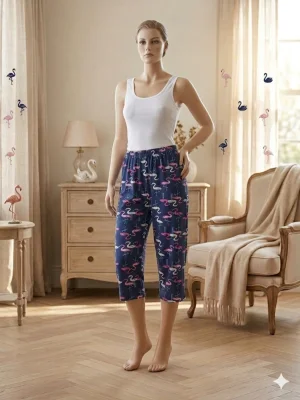 Pantaloni pijama 3/4 dama ,culoare bleumarin ,Engros