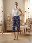 Pantaloni pijama 3/4 dama ,culoare bleumarin ,Engros