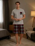 Pijama barbat Serena cu tricou si short,culoare gri ,Engros