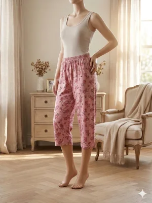 Pantaloni pijama 3/4 dama ,culoare roz ,Engros