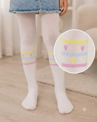 Dres fetițe Penti Young ,,Mini Hearts Line'' 30 DEN, imprimeu dungi colorate, alb Engros