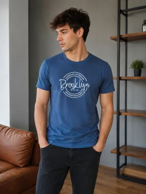 Tricou bărbătesc Serena cu imprimeu Brooklyn,culoare albastru , Engros